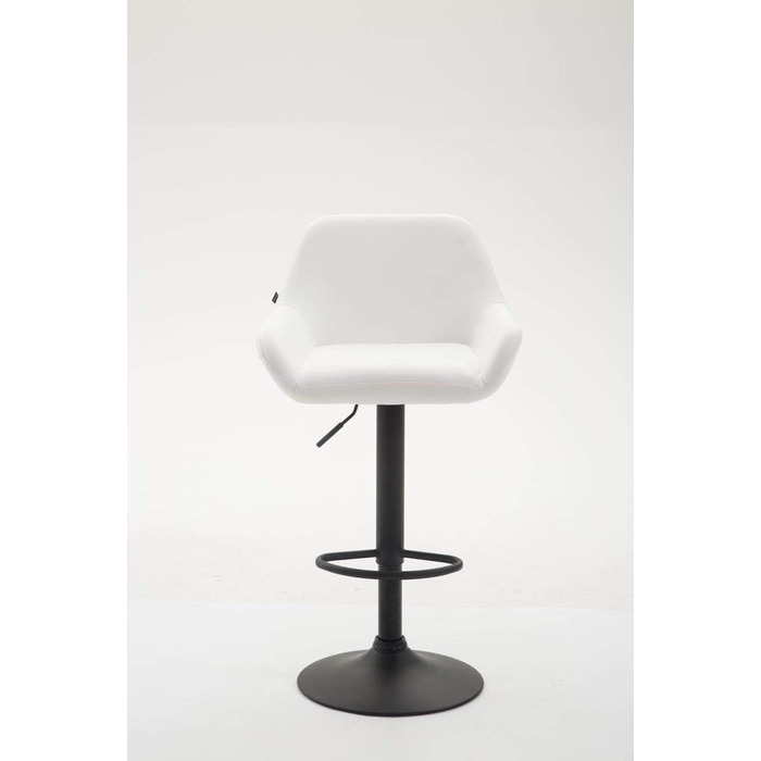 Барний стілець Braga з штучної шкіри, регульована висота, металевий каркас, інтегрована підніжка, білий колір, чорний каркас