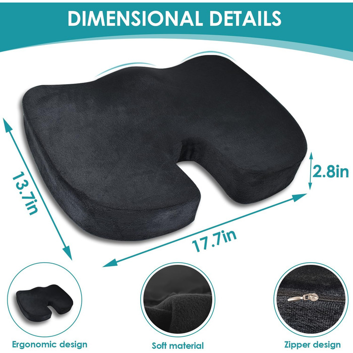 Ортопедична подушка для сидіння Memory Foam для стільця, авто, офісу, дому - HomDSim, чорна