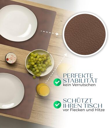 Набори серветок на стіл, 4 шт. – екологічні, стабільні та неслизькі – з високоякісної переробленої шкіри, Made in Germany (Темно-коричневі)