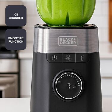 Блендер Black+Decker BXJB1201E 2200W з 2.2L скляним глечиком, 8 швидкостей, 6 лез з нержавіючої сталі, функцією Pulse та Ice Crush, LED-дисплеєм та системою безпеки