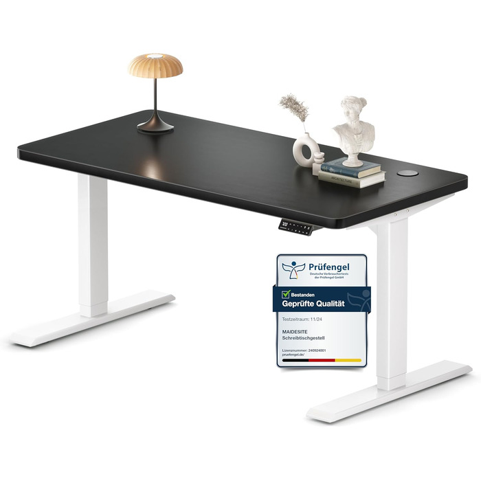 Регульований стіл MAIDeSITe S2 Pro (160x80 см) з електроприводом, чорний, білий каркас, 160 кг, захист від зіткнення