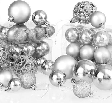Різдвяні кулі Deuba, набір з 100 пластикових матових блискучих різдвяних прикрас, мереживні ялинкові кулі Ø 3 6 см (срібло)