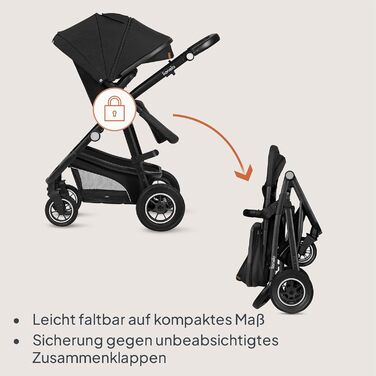 Дитяча коляска Lionelo Bianka 3 в 1: люлька, автокрісло, прогулянкова, до 22 кг, чорний онікс