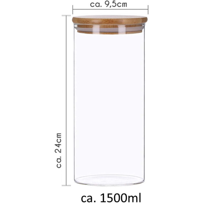 Набір з 4 скляних банок для зберігання продуктів з бамбуковими кришками, банки для зберігання, скляні контейнери баночки для спагетті / в комплекті. 8 крейдяна мітка