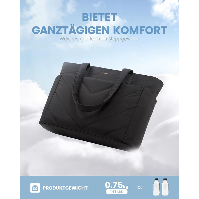 Сумка для ноутбука LOVEVOOK 15.6 дюймів, жіноча: шопер, велика робоча сумка, для навчання, офісу, школи (17.3 дюйми, чорна)