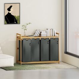 Кошик для білизни AdelDream Premium 200L з 4 відділеннями, висувний та знімний мішок для білизни з бамбуковим каркасом, сірий – кошик для білизни та органайзер для ванної кімнати та спальні