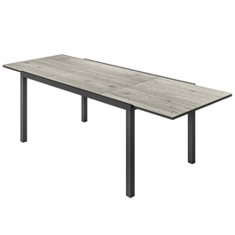 Розсувний обідній стіл Outsunny Garden Table на 6-8 персон, 160/240 x 90 см Алюмінієвий балконний стіл з дерев'яним виглядом Стійкий до погодних умов стіл для патіо Відкритий фуршетний стіл для саду, патіо Балкон сірий