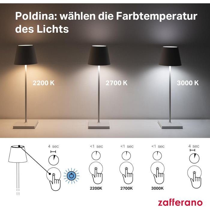 Zafferano Poldina Pro: Бездротова LED-лампа з регулюванням, 38 см, золото, диммер