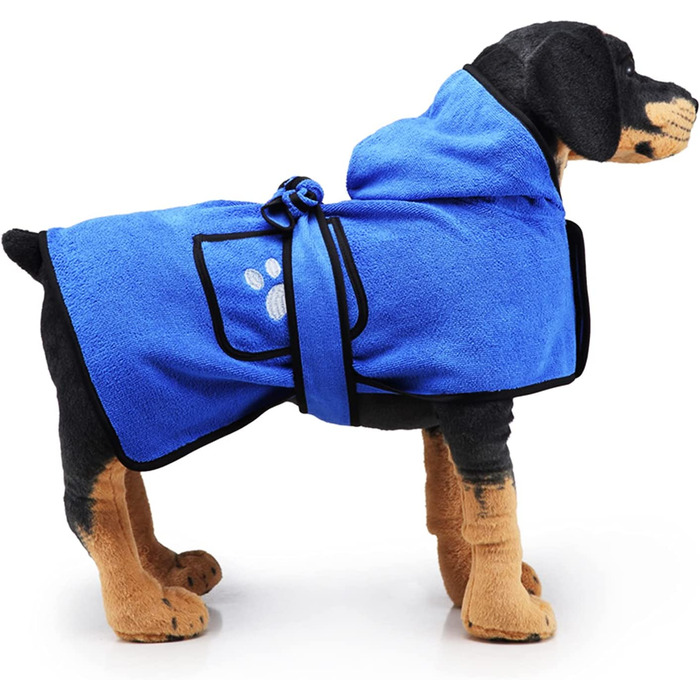 Купальний халат для собак MILEEO для маленьких, середніх і великих собак, універсальний рушник для домашніх тварин, швидковисихаючий купальний халат для домашніх тварин рушник для купання для собак з подвійною кишенею ремінь з капюшоном (XL, Синій)