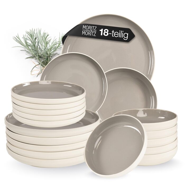 Набір посуду Moritz & Moritz Cavo Stone 18 предметів для 6 осіб - Сучасний сервіз з каменю, комплект тарілок та мисок, кавовий сервіз