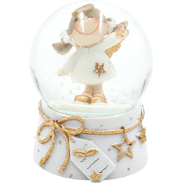 Снігова куля / куля для струшування ангела і зірки в руці, біле / Золоте підставу, розмір L/W / H близько 8 x 6,5 x 8 см, Ø куля 6 см