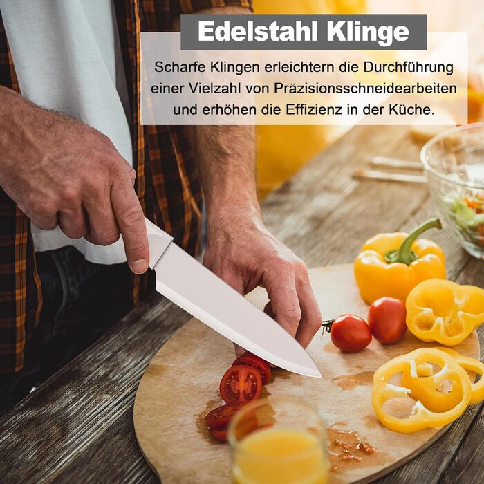 Набір кухонних ножів TEAMFAR з підставкою, 15 предметів, нержавіюча сталь, з точильним каменем, антипригарне покриття, для нарізки, подрібнення, колір хакі