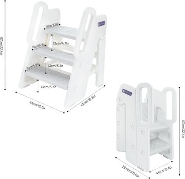 Дитячий тривалий стільчик Funecho: регульована висота, безпечні сходинки, антиковзаюча поверхня, пластик, сірий