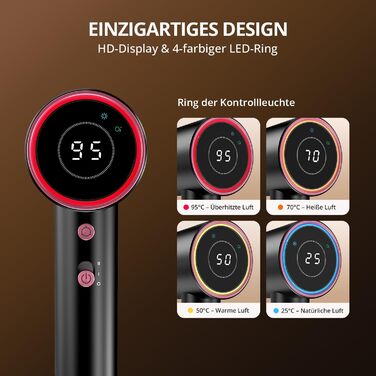 Іонний фен для волосся з безщіточковим мотором 180 000 об/хв, компактний дорожній фен з 4 режимами температури та захистом від перегріву, чорний