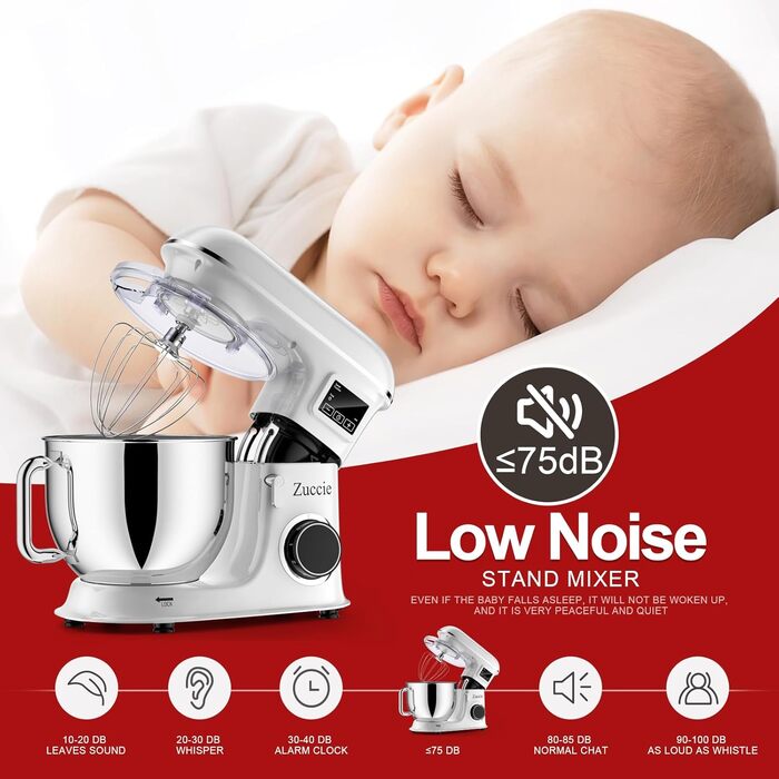 Кухонна машина 1500W 8L з 6 швидкостями, функцією ферментації та LCD-дисплеєм (біла)