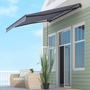 Тент Outsunny Folding Arm з ручною рукояткою, 350 x 300 см, UV30+ Сонцезахисний тент Патіо маркіза з кутом 45-85°, Балконні маркізи з водонепроникним покриттям, Настінне кріплення, Синій+Білий | Аосом
