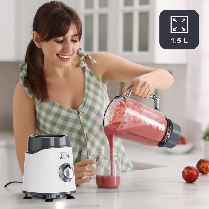 Блендер Black+Decker BXJB1201E 2200W з великим скляним глечиком 2.2L, 8 швидкостей, 6 лез з нержавіючої сталі, функція імпульсу, для смузі та подрібнення льоду, LED-дисплей, система безпеки