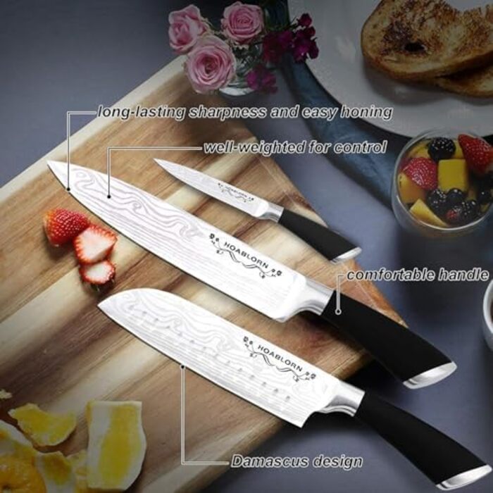 Набір кухонних ножів Chefhoablorn 15-TLG: професійний набір з нержавіючої сталі, 7 шт. (блок ножів)