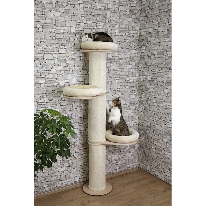 Котяче дерево Kerbl 'доломітова вежа для кішок, 3-х спальне місце, 3-х стовпчик з сизалю для подряпин, вкл. Настінне кріплення, Висота 187 см, до 10 кг, бежеве