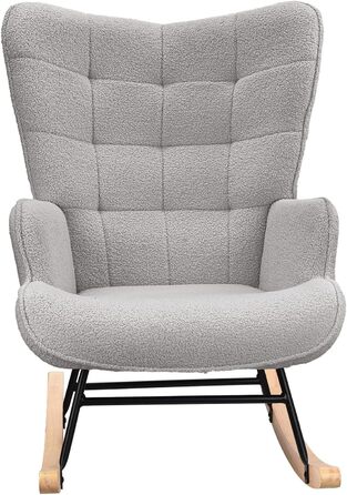 Крісло-гойдалка Liuyoyo з високою спинкою, м'яке крісло з оббивкою, для спальні, офісу, читання, сучасний дизайн (Рожевий, Світло-сірий)