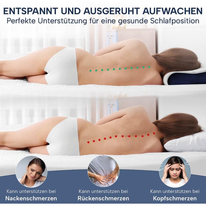 Ортопедична подушка для шиї з піною Memory Foam 70x40 см для тих, хто спить на боці та на спині. Підтримка шийного відділу хребта.