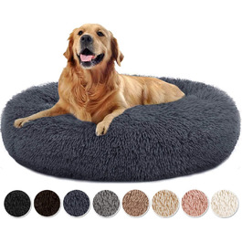 Лежак для собак Yurun Пончик, круглий, пухнастий, знімний, миється - темно-сірий 80x80x20см