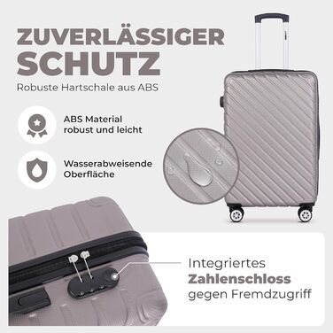 Набір валіз Onbest 3 шт. XXL (20', 24', 28') з ABS пластику – міцні та легкі валізи з колесами. В комплекті: валіза, ролтоп, валіза-ролкер + цифрова вага. Колір: шампань