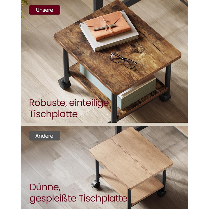 Столик для принтера VASAGLE на колесах, з полицею, для офісу та дому, індустріальний стиль, вінтажний колір, OPS002B01V1