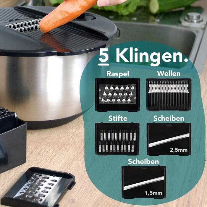 Нержавійна салатниця-центрифуга (4,5л) + овочевий тертки з 5 лезами | зручне віджимання салату завдяки неслизькому дну та ручним приводом