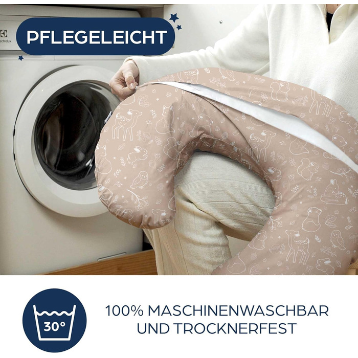 Подушка для вагітних XXL Niimo & подушка для годування - подушка для тих, хто спить на боці з чохлом з 100% бавовни, зручна подушка для дорослих, подушка для підтримки, (200 см x 70 см) (Бежевий Ліс, подушка для годування)