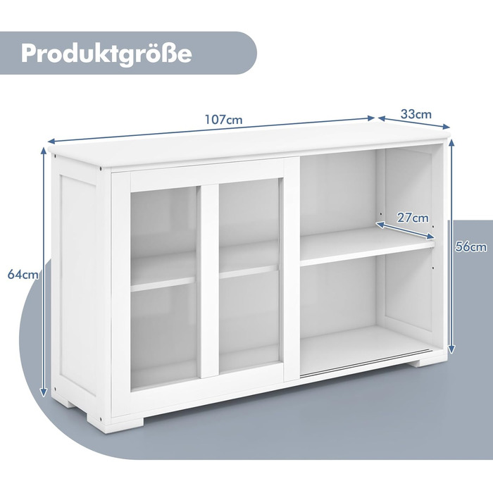 Буфет з розсувними скляними дверима та регульованою полицею, 107 x 33 x 62.5 см (Білий)