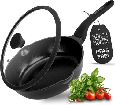 Сковорода Moritz & Moritz 26 см з кришкою Бежева - антипригарне покриття, Soft-Touch ручка, для смаження, тушкування та варіння на пару, підходить для всіх типів плит