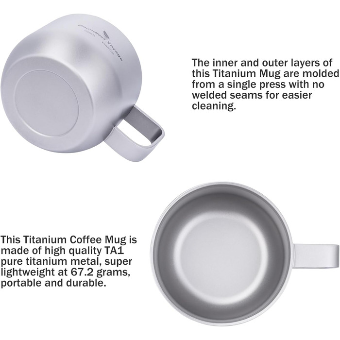 iBasingo чашка для еспресо Titan 200мл, подвійні стінки, нержавіюча сталь, для лате, капучино, какао, чай, подорожі, кемпінг, ультралегка, міцна