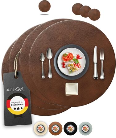 Набори серветок Garnier® з екологічного шкіряного матеріалу, 4 шт. – Миючі, стабільні, протиковзні – Виготовлено в Німеччині (круглі, темно-коричневі)