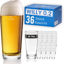 Набір келихів для пива Van Well Willibecher 0.2л (36 шт) - Преміум якість, для ресторану та дому
