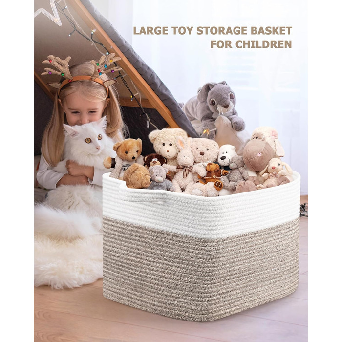 Кошики для білизни 2 шт. (63L) з бавовни, плетений, з ручками, для зберігання ковдр, одягу, іграшок, білий та коричневий