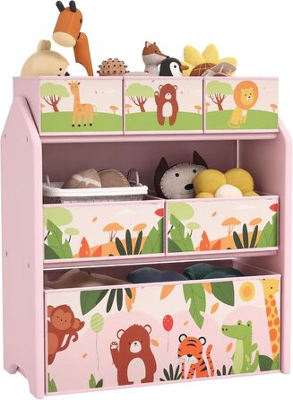 Дитячий органайзер для іграшок AIYAPLAY, 3 яруси, 6 висувних коробок, рожевий | Організація дитячої кімнати