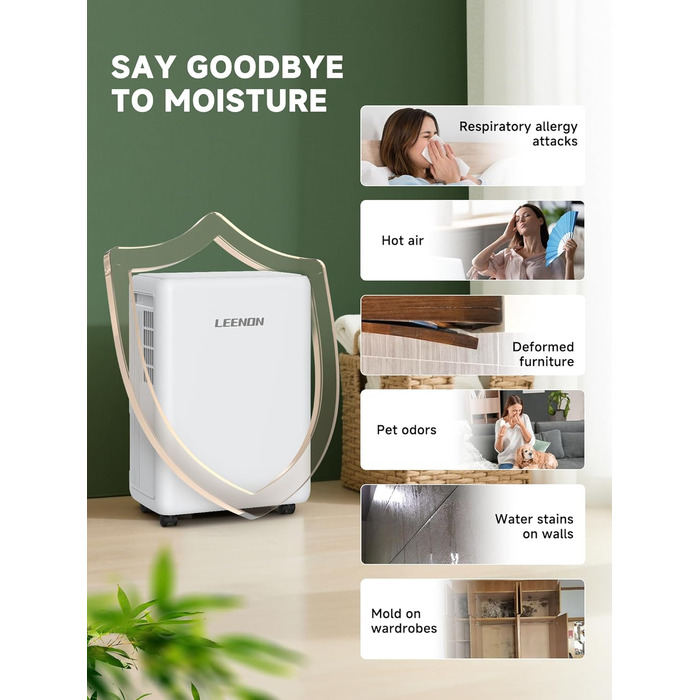 Електричний осушувач повітря 12L/день з таймером, фільтром та захистом від дітей. Тиха робота, смарт-режим, економія енергії, проти цвілі та вологи.