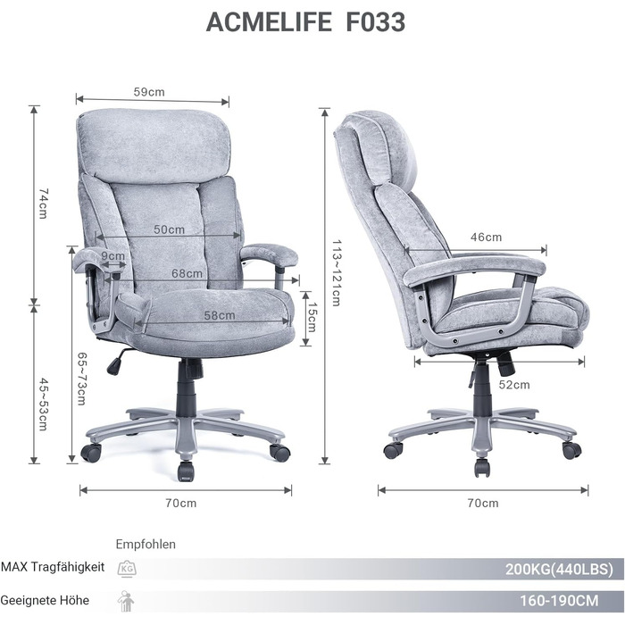 Офісне крісло ACMELIFE 150 кг, відкидні підлокітники, регульована поперекова опора, ергономічний, чорний (Gray-f033)