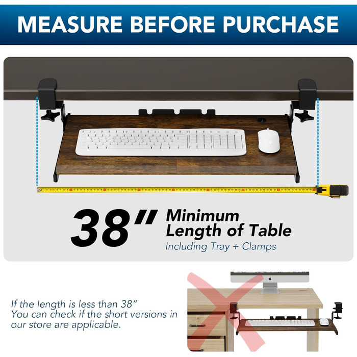 Висувна платформа для клавіатури під стіл з К-кріпленням, великого формату, стійка, для настільного комп'ютера, 838mm x 280 mm