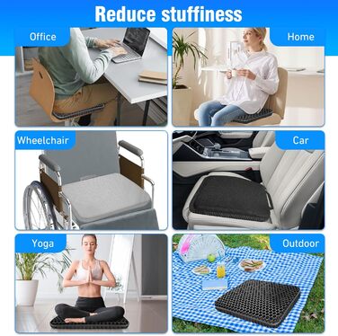 Ортопедична гелева подушка для сидіння з подвійним шаром та протиковзаючим чохлом, дихаюча подушка на стілець для офісу, авто, візка (Чорна)