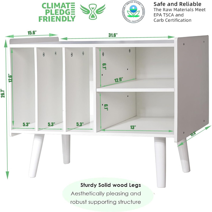 Підставка для програвача вінілу з місцем для зберігання платівок, до 136 кг, велика поверхня для платівок, дерев'яна підставка (біла)