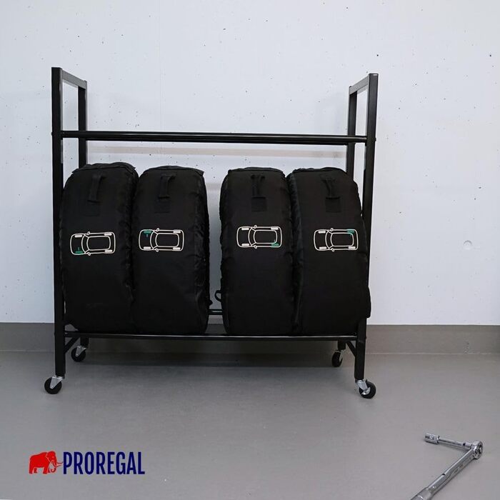 Стелаж для шин PROREGAL CARRERO 104x55x40 см - 8 шин на 2 рівнях, чорний, для гаража, майстерні, складу