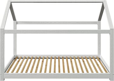Дитяче ліжко Alcube HOLMI 80 х 160 см, Монтессорі Ліжко підлогове в т.ч. рейкова основа для хлопчиків і дівчаток з масиву сосни Ліжко-будиночок 80x160 - Ліжко біле 80х160 см Білий - Без висувних ящиків - стиль Монтессорі