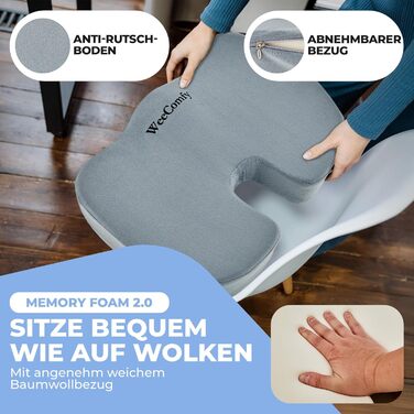 WeeComfy® Комплект подушок для сидіння та спини - ортопедичний набір - для підтримки правильної постави та покращення кровообігу при тривалому сидінні - до 100 кг (Сірий)