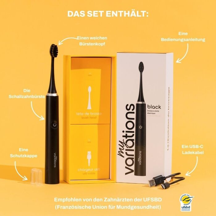 Електрична зубна щітка My Variations чорна: 5 режимів, таймер 2 хв, акумулятор до 1 місяця, 1 насадка