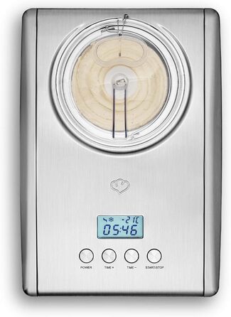 Електрична машина для приготування морозива Springlane 1.5 л з самоохолоджуючим компресором 150 Вт, з нержавіючої сталі з знімним контейнером для льоду, з рецептами (срібна)