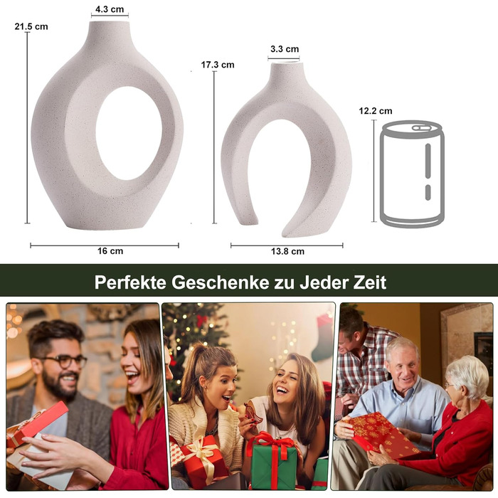 Керамічна ваза SUKIYPO, набір 2 шт, бежева, сучасний дизайн, для дому, офісу, декору інтер'єру