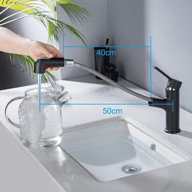 ONECE Змішувач для ванної кімнати з висувною лійкою та душем, чорний (2 режими струменя)