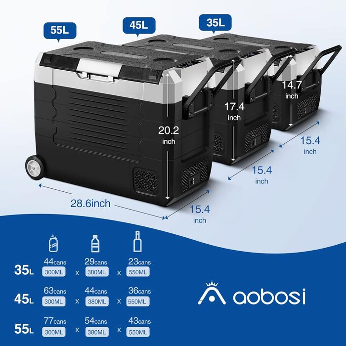 Холодильник автомобільний компресорний AAOBOSI 55L з Wi-Fi керуванням, -20°C, 12/24V/100-240V, для авто, вантажівки, човна, кемпінгу